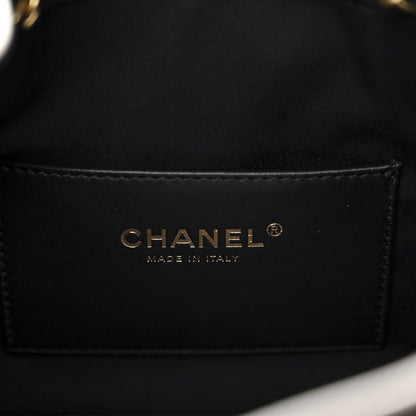 Braided Raffia Calfskin Quilted Mini Chanel 25 Handbag Black White
