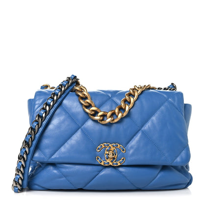 Lambskin Quilted Large Chanel 19 Flap Blue