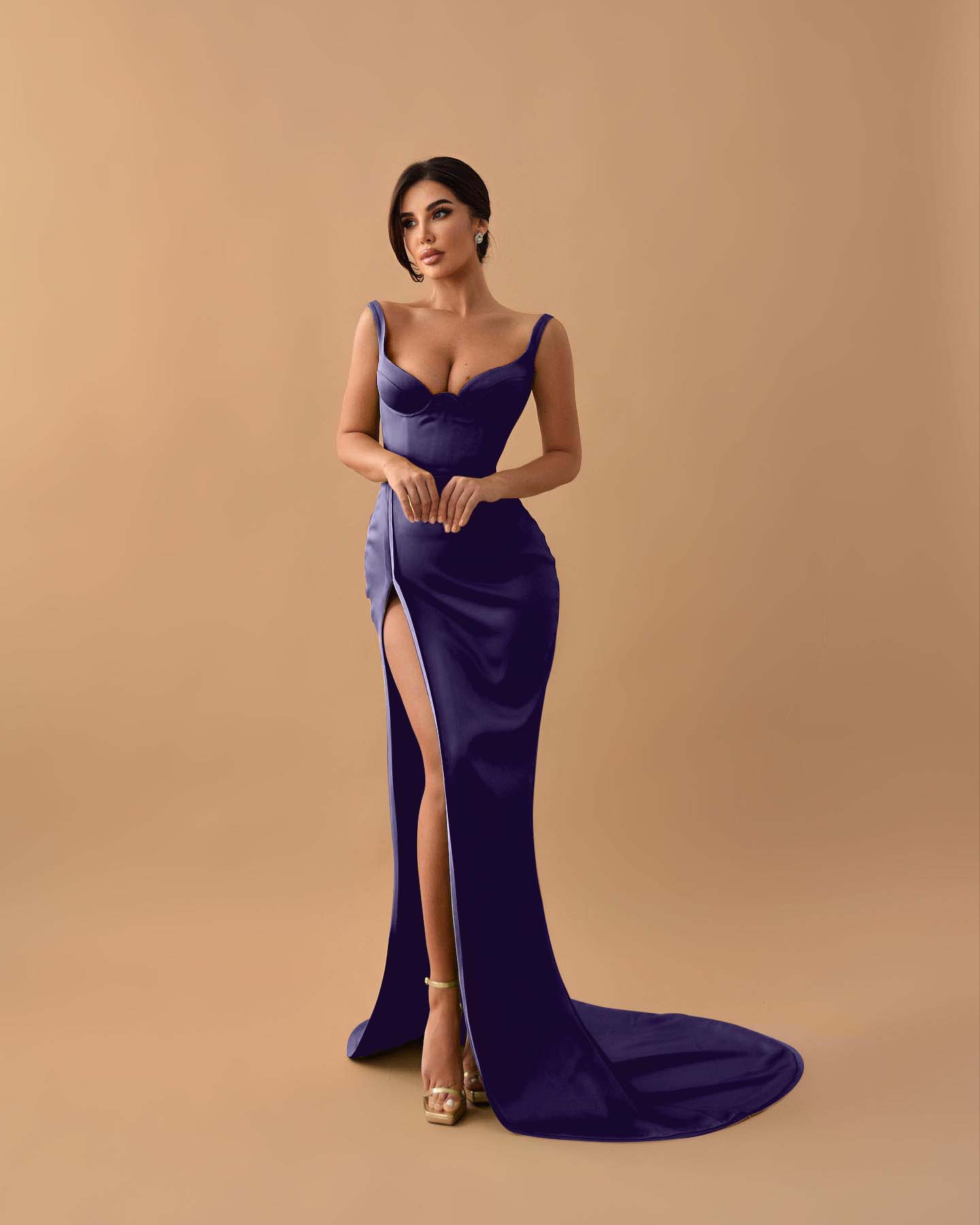 Sage Mermaid Spaghetti Straps Prom Dress With Slit