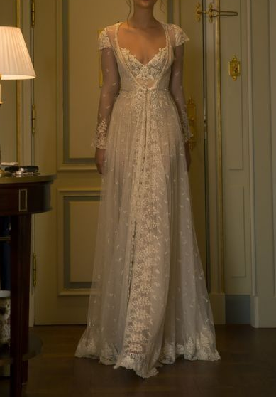 Elegant Long Sleeves White A-Line Lace Long Wedding Dress Bridal Dress, D955