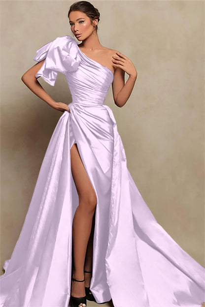 Beautiful Burgundy One-Shoulder Mermaid Prom Dress with Slit