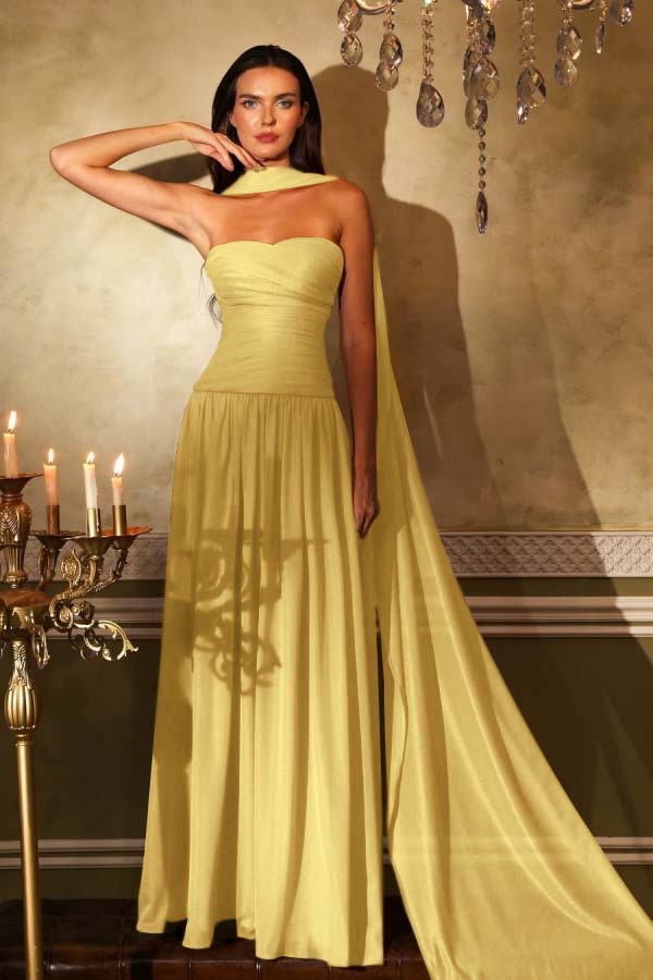 Sleeveless Square Strapless Prom Dress With Pleated