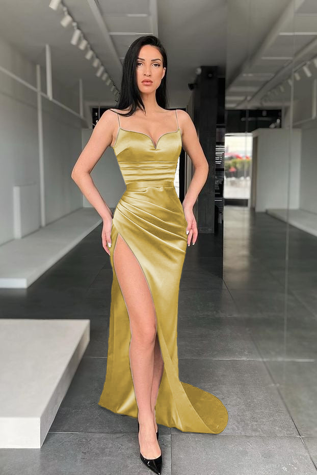 Mermaid Black Spaghetti-Straps Prom Dress With Slit