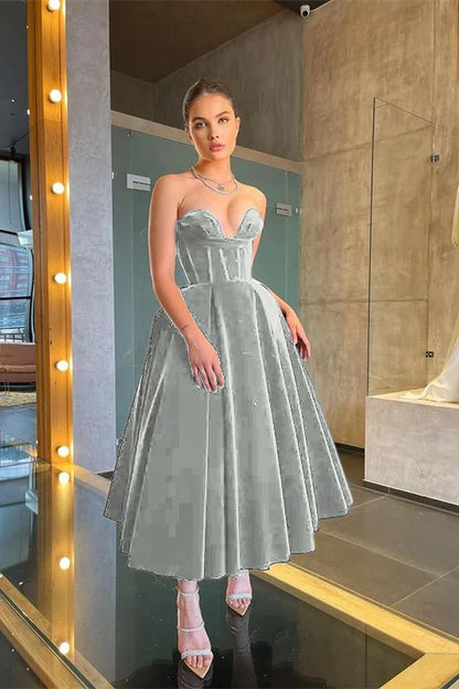 Long Black Little Black Dress Tea-Length Prom Dress