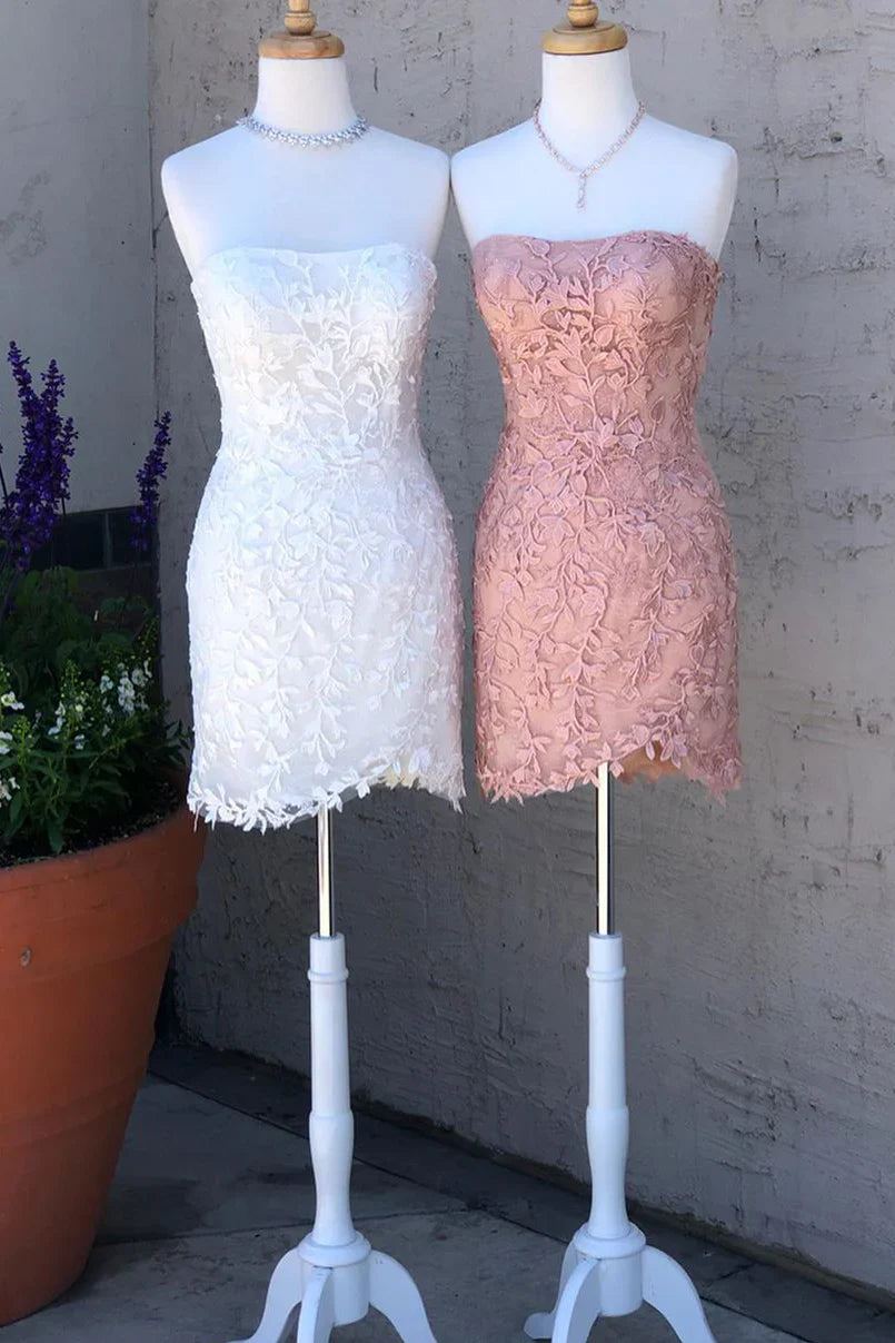 Pink Strapless Sheath Appliques Homecoming Dress