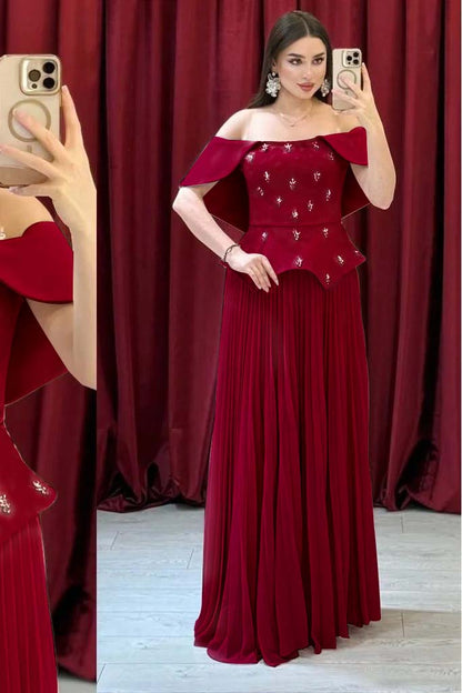 Chic Off The Shoulder Sleeveless Long Prom Dress With Beading