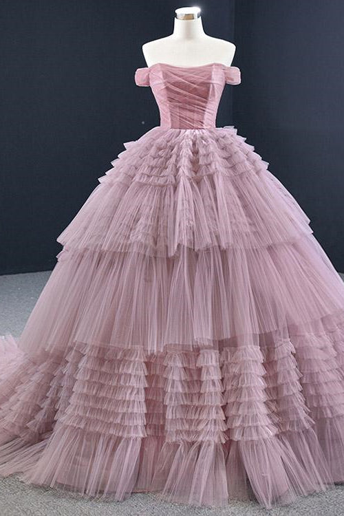 Lotus Ball Grown Prom Dress Tulle Layered With Off-The-Shoulder Strapless On Sale
