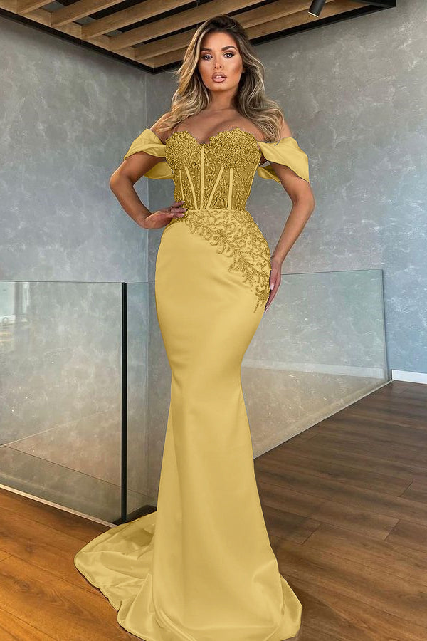 White Sweetheart Mermaid Evening Dress With Appliques