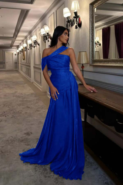 Sleeveless Square One Shoulder Prom Dress With Pleated