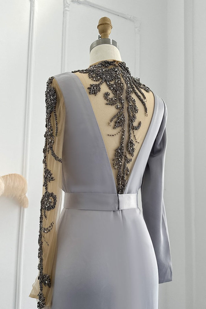 Jewel Neck Mermaid Evening Dress Long Sleeves Floor Length With Appliques