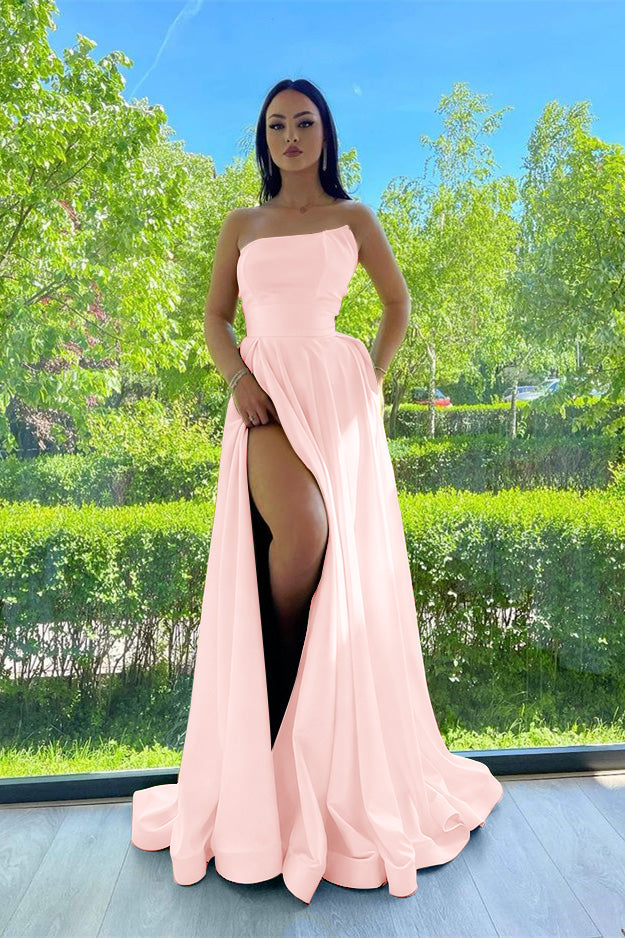 Elegant Strapless A-Line Prom Dress Green With Slit