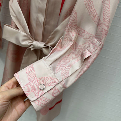 HM 25S Palefroi Remix Long Sleeve Dress Graphic Print in Pink Silk