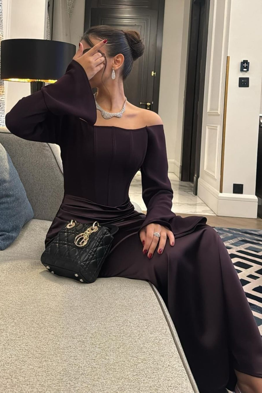 Chic Satin Regency Off the Shoulder Long Sleeves Mermaid Prom Dress with Pleated