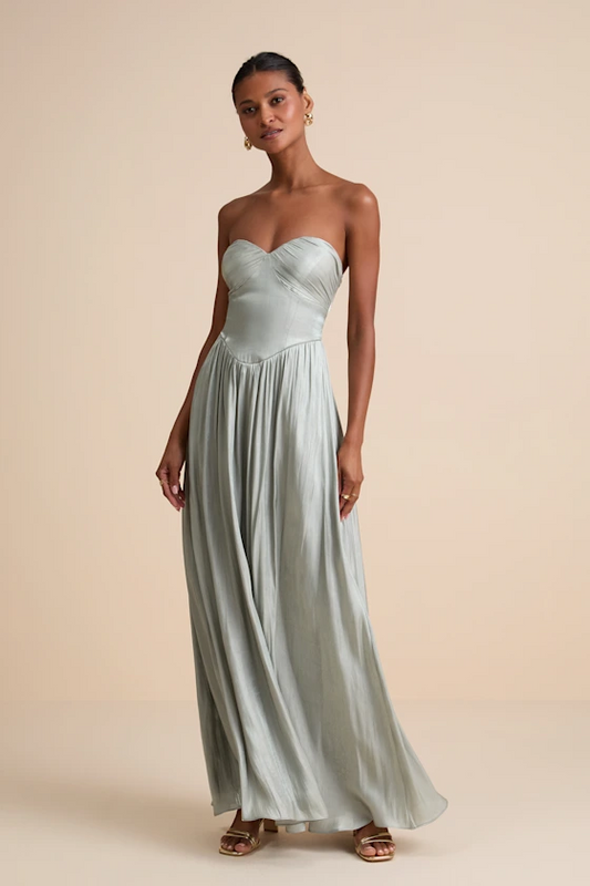 Sleeveless Strapless Sweetheart Prom Pleated Dress