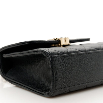 Caviar Quilted Double Chain Top Handle Flap With Chain Black