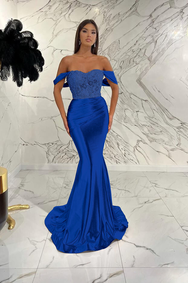 Gorgeous Mermaid Sequins Prom Dress With Beads Pleated Off-The-Shoulder