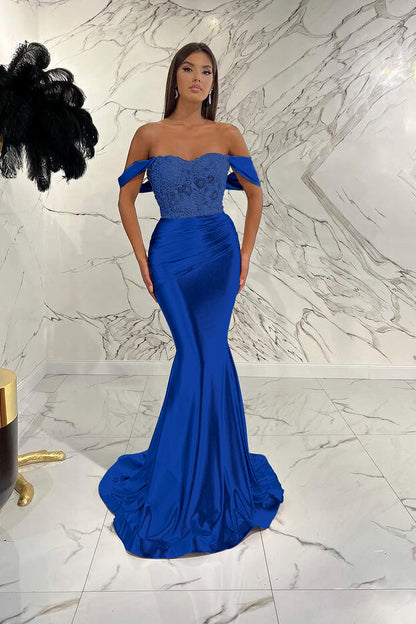 Gorgeous Mermaid Sequins Prom Dress With Beads Pleated Off-The-Shoulder