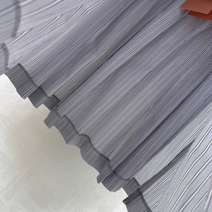 Miu Miu Pleated Striped Midi Skirt Grey Cotton 341903
