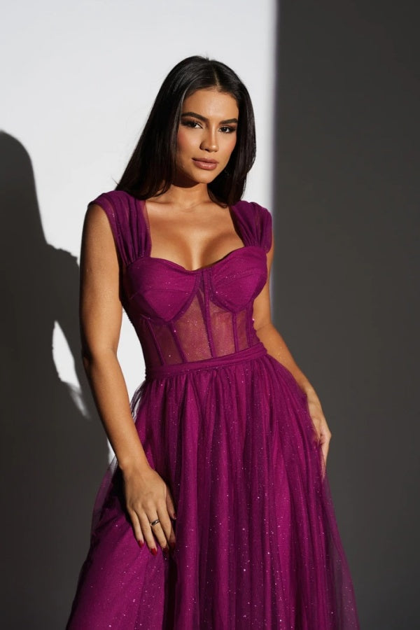 Tulle Long A-Line Prom Dress Sleeveless