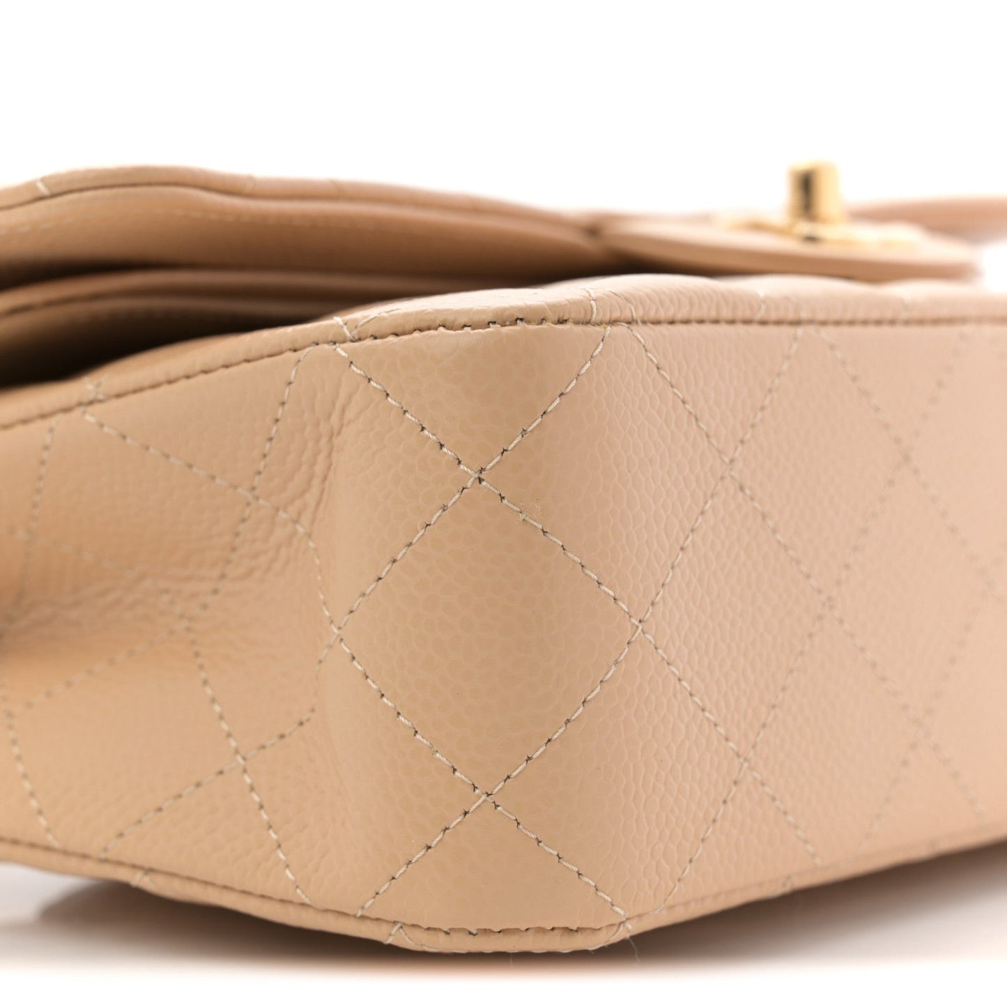 Caviar Quilted Medium Double Flap Beige