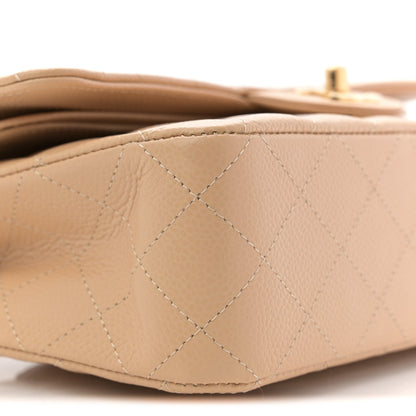 Caviar Quilted Medium Double Flap Beige
