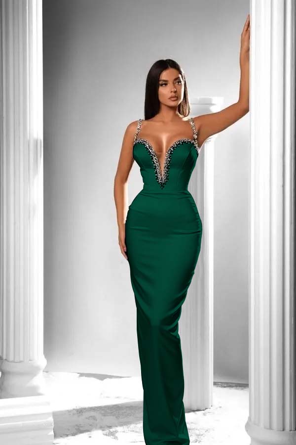 Black V-Neck Long Prom Dress Sleeveless with Beads