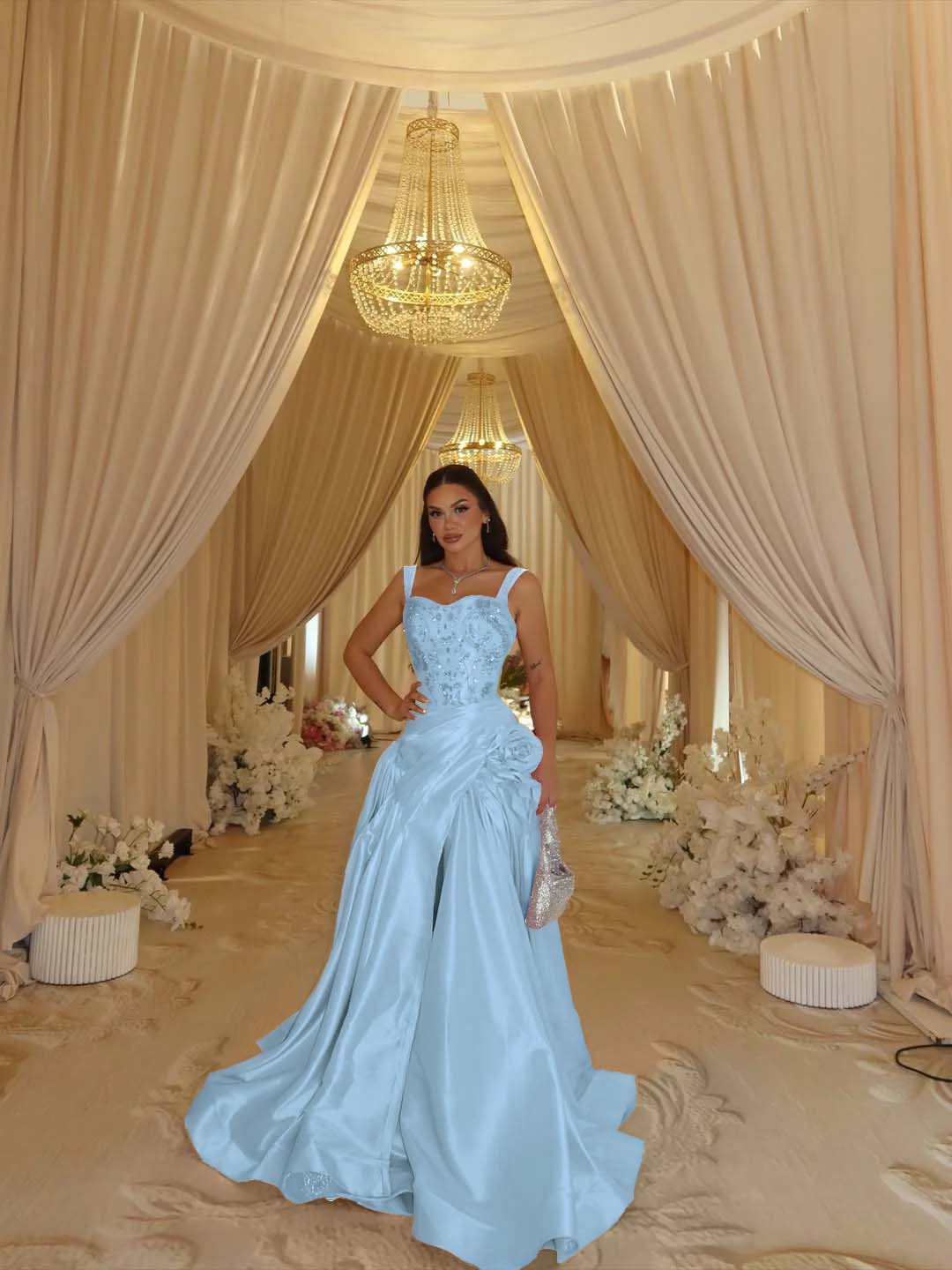 Elegant Pink Sleeveless Wide Straps A Line Beading Embroidery Prom Dress