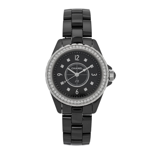 Stainless Steel Ceramic Diamond Bezel 33mm J12 Quartz Watch Black