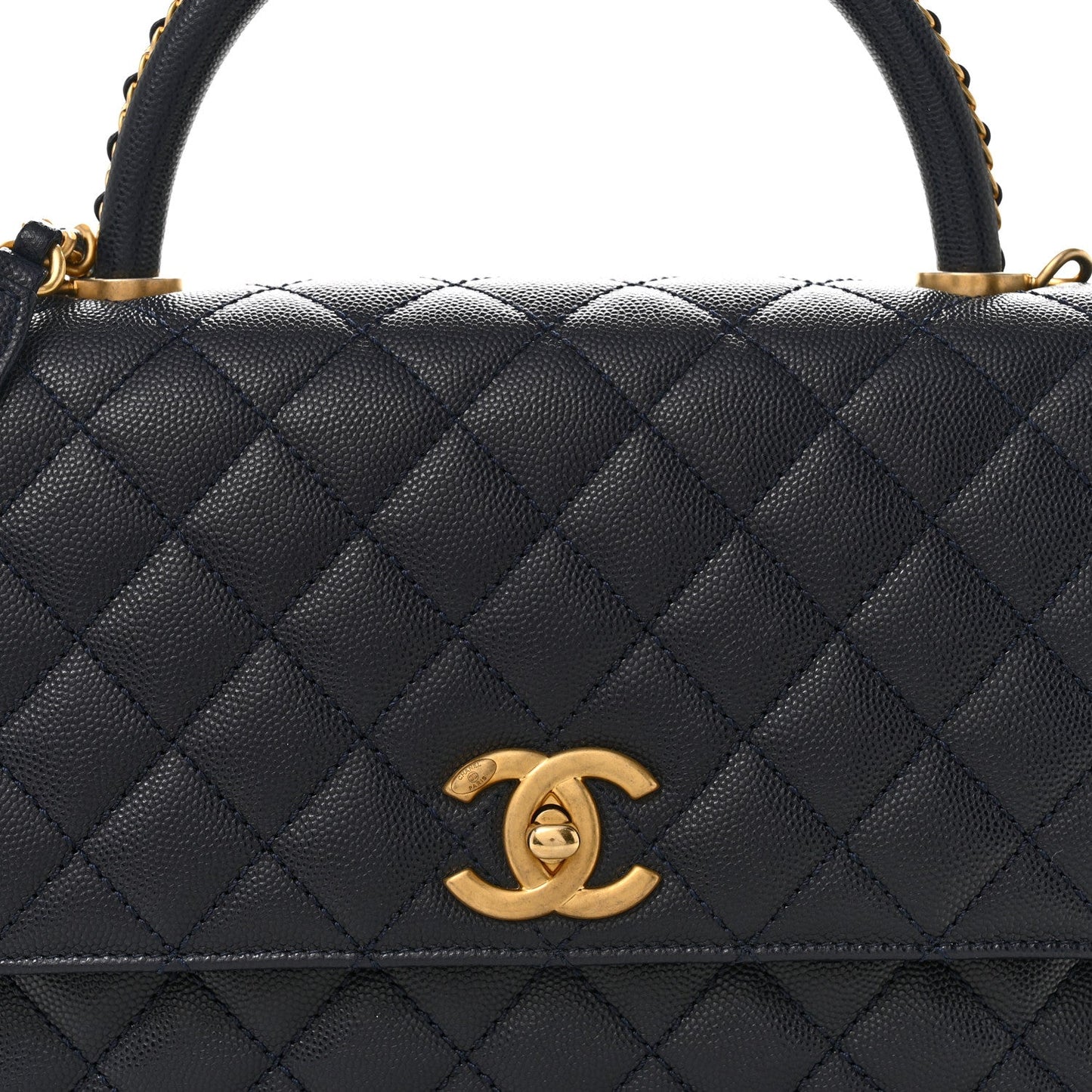 Caviar Quilted Small Coco Chain Handle Flap Navy Blue