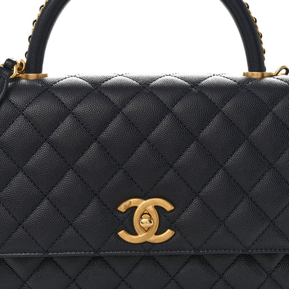 Caviar Quilted Small Coco Chain Handle Flap Navy Blue