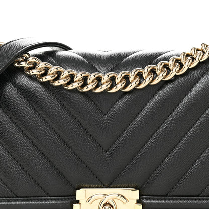 Caviar Chevron Quilted Medium Boy Flap Black