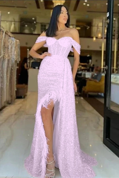 Sweetheart Long Mermaid Evening Dress With Feathers