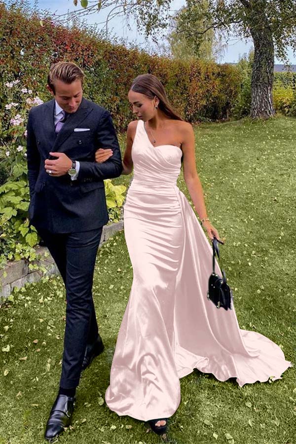 One Shoulder Green Prom Dress Long