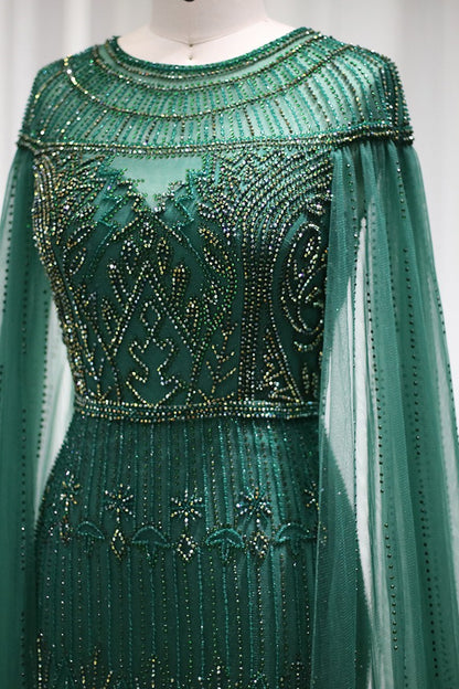 Jewel Neck Mermaid Prom Dress Cap Sleeves Tulle With Appliques Diamond