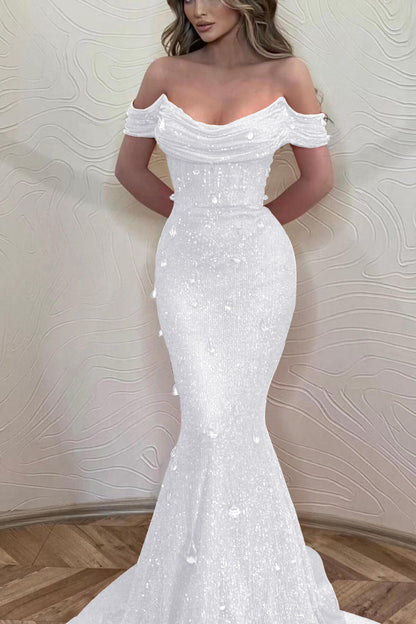 Orange Off-The-Shoulder Prom Dress With Sequins Mermaid