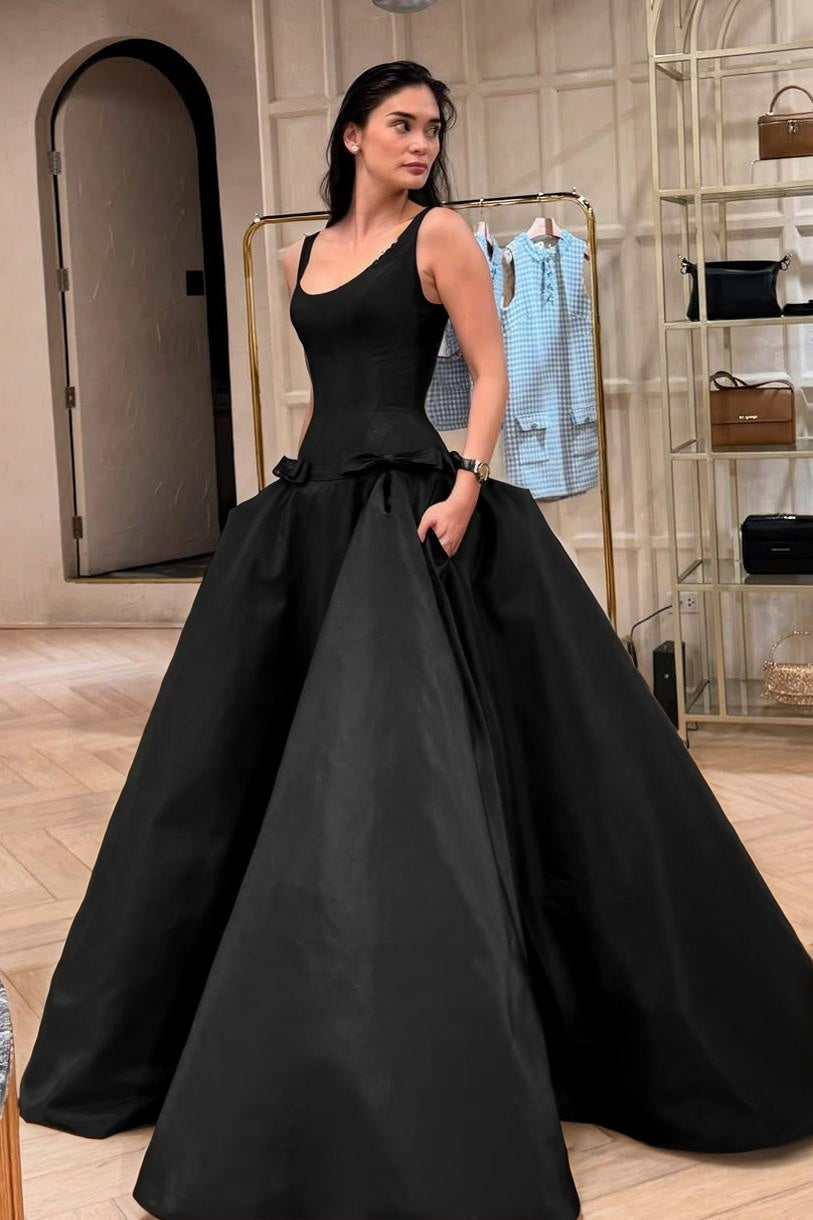 Elegant Sleeveless Wide Straps A Line Long Prom Dress With Bowknot