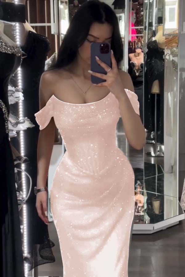 Charming Red Sparkling Off-The-Shoulder Slit Strapless Prom Dress