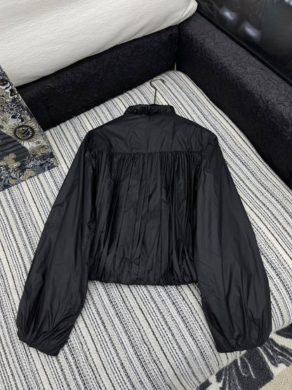 Moncle 25 Stand-Up Collar Double Zip Jacket Black Cotton and Polyester  267979