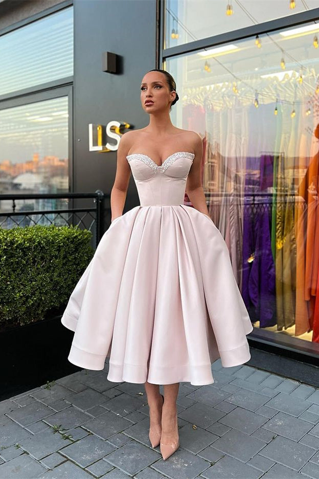 Sweetheart Sleeveless Beading Short Evening Dress With Pockets