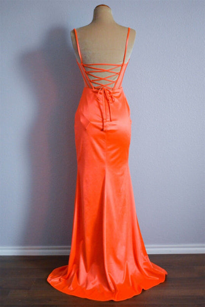 Satin Mermaid Sweetheart Straps Party Prom Dress With Slit