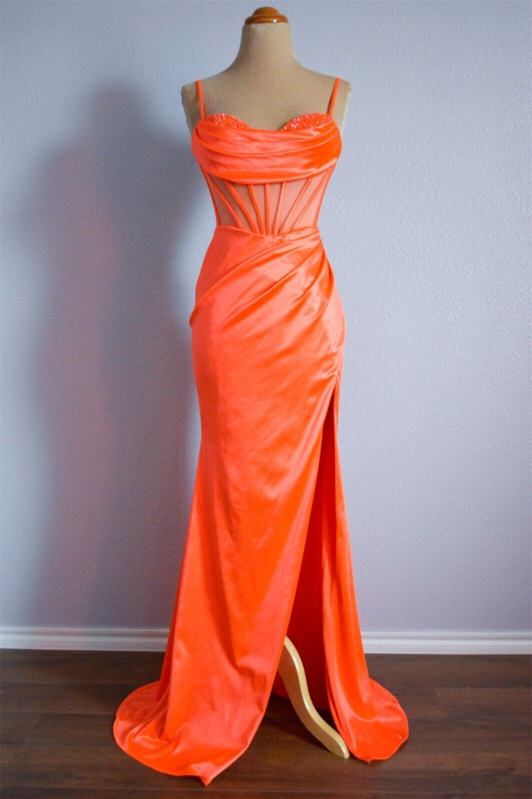 Satin Mermaid Sweetheart Straps Party Prom Dress With Slit