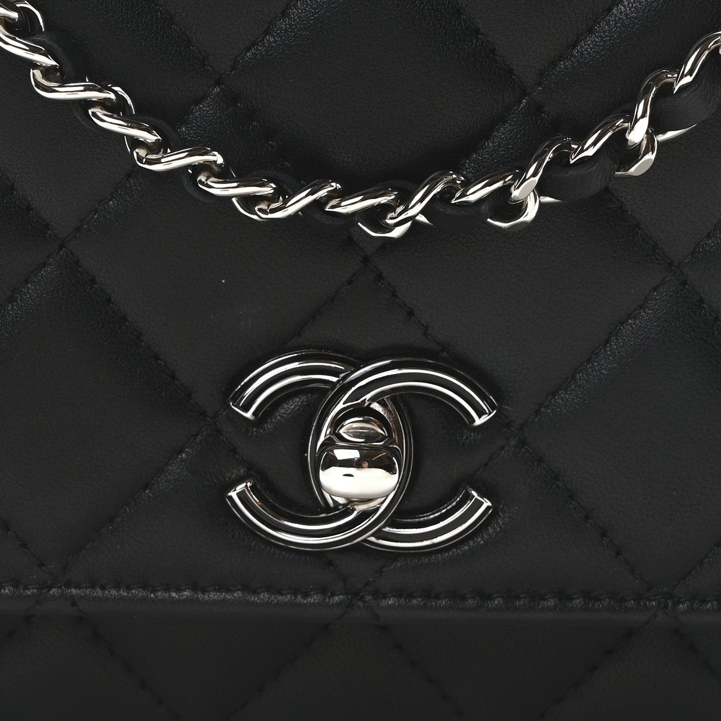 Lambskin Quilted Metal Top Handle Wallet On Chain WOC Black