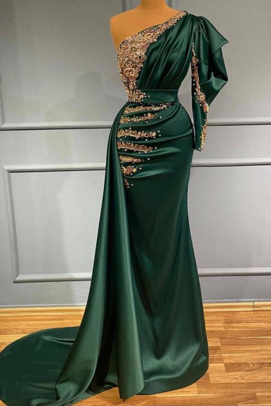 Mermaid Dark Green One Shoulder Prom Dress