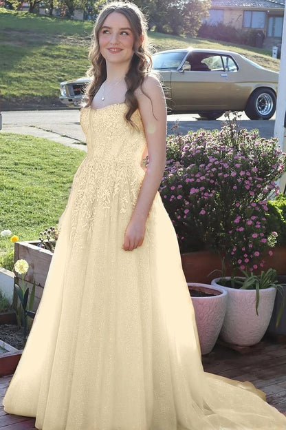 Sleeveless Spaghetti Straps Sweetheart A-Line Sequins Prom Dress