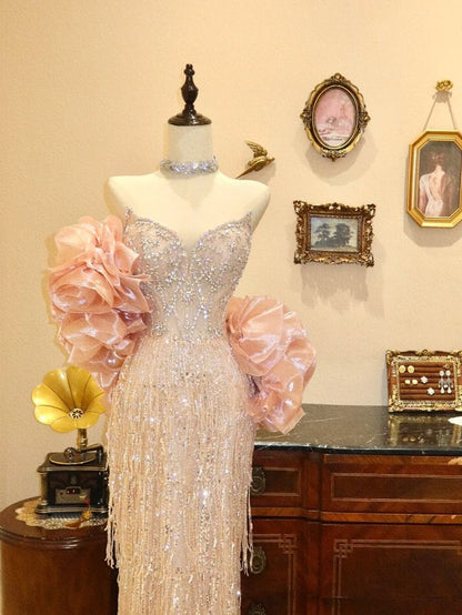 Shiny Prom Dress Sweetheart Tassel Evening Dress Gala Dress Birthday Party Dress  fg8450