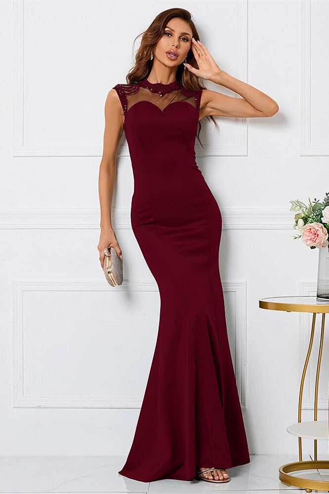 Black Mermaid Sleeveless Evening Dress High Collar With Beadings Online