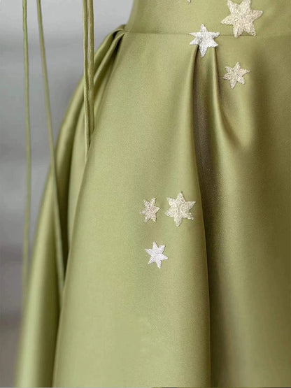 Simple A Line Straps Dark Green Satin Prom Dress P1468