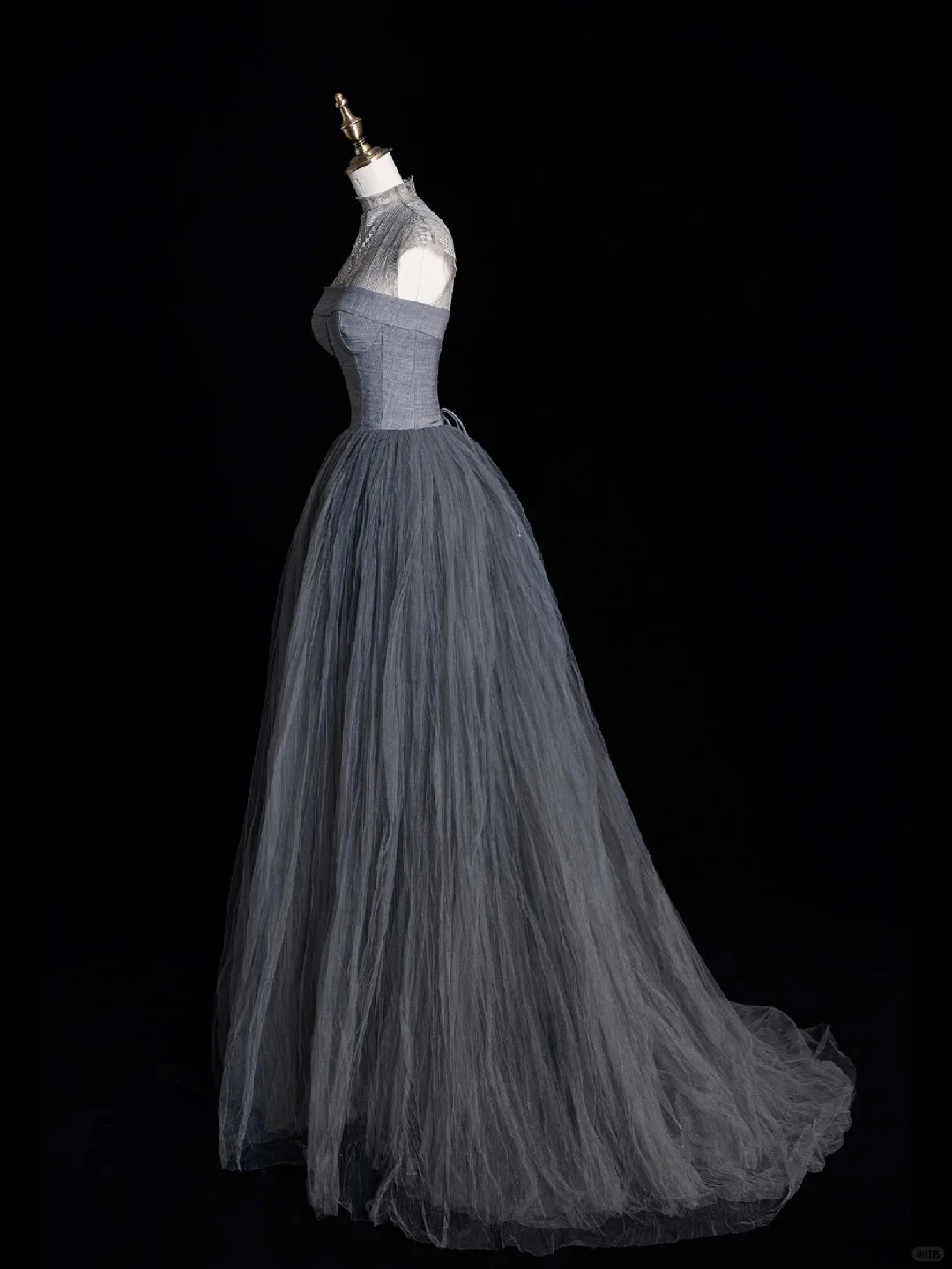 Simple Grey A Line High Neck Satin Tulle Long Prom Dress Graduation Prom Dress SH2521
