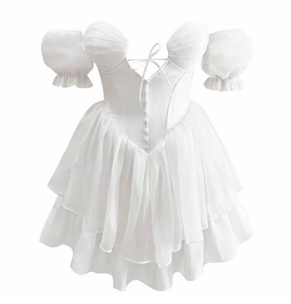 Classy White A Line Puff Layered Chiffon Short Homecoming Dress Vacation Dress SH4152