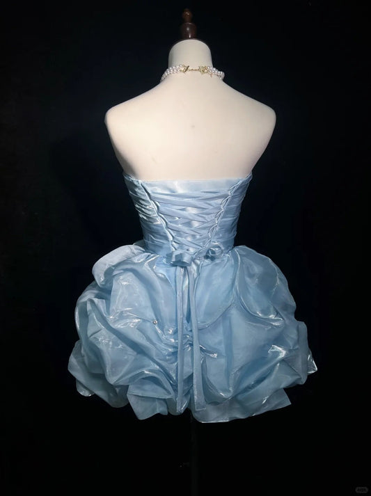 A Line Sky Blue Birthday Outfit Short Evening Dress Short Party Dress Vintage  Homecoming Dress   fg8082